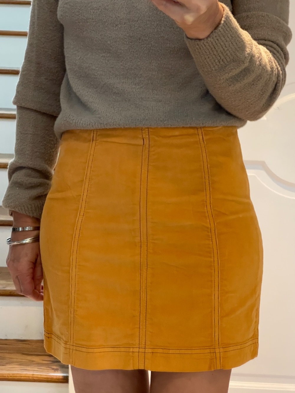Free People mustard corduroy ribbed mini skirt women 4 XS/S